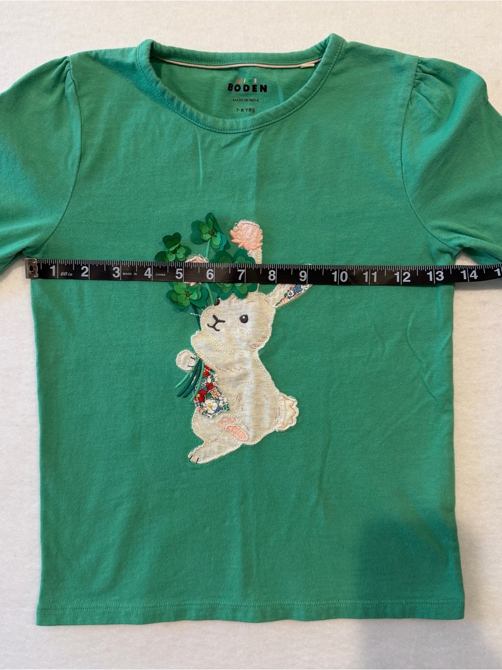Mini Boden Girls Bunny Clover Graphic Long Sleeve Cotton Tee 7-8 Y Green - Picture 4 of 8